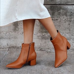 Sofia Tan Pointed Toe Ankle Booties